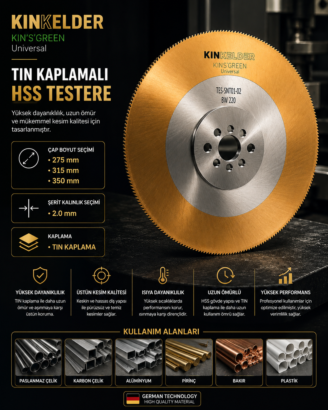 Kinkelder TiN Kaplamalı HSS